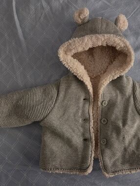 GAP Cozy Baby Bear Hooded Knit Jacket with Sherpa Lining